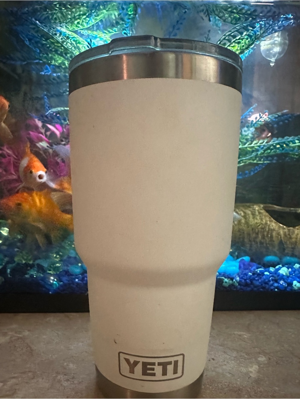 Yeti White Stainless Steel Insulated Tumbler with Silver Rim